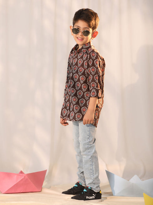 Vastramay Boy's Coffee Ethnic Shirt
