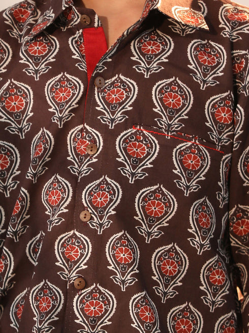 Vastramay Boy's Coffee Ethnic Shirt