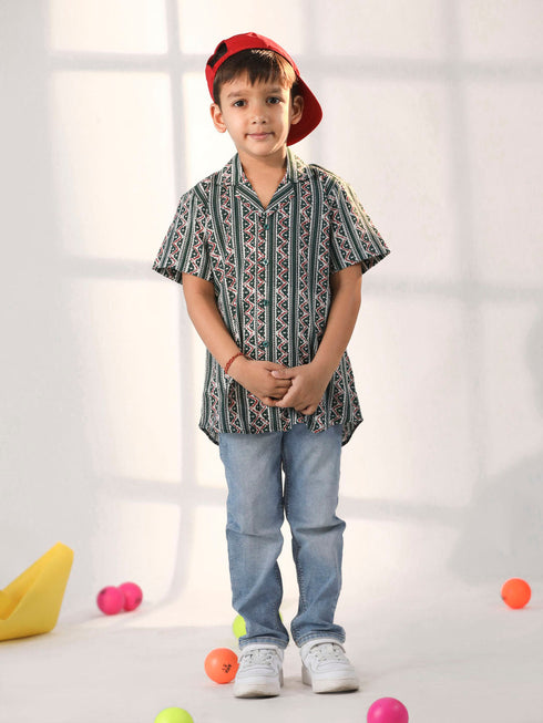 Vastramay Boy's Bottle Green Ethnic Shirt