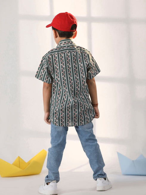 Vastramay Boy's Bottle Green Ethnic Shirt