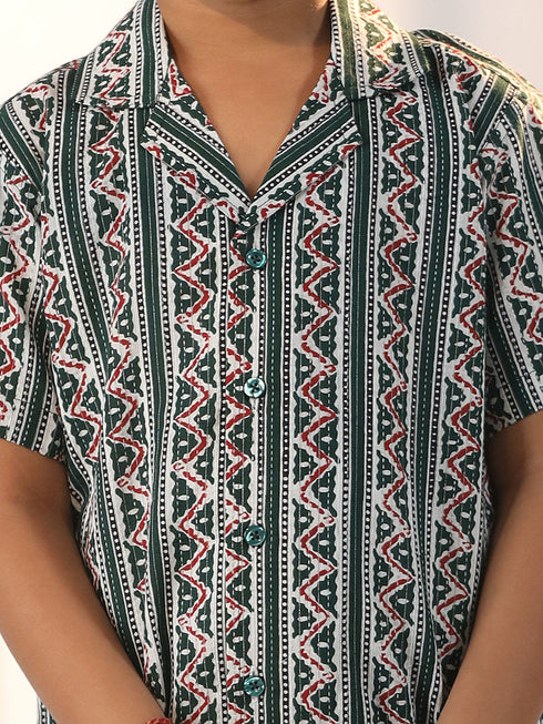 Vastramay Boy's Bottle Green Ethnic Shirt