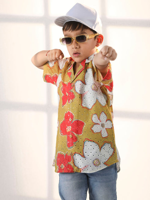 Vastramay Boy's Mustard Ethnic Shirt