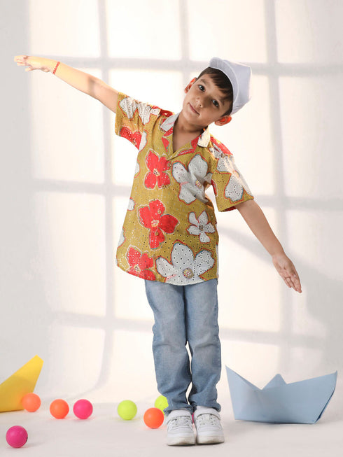 Vastramay Boy's Mustard Ethnic Shirt