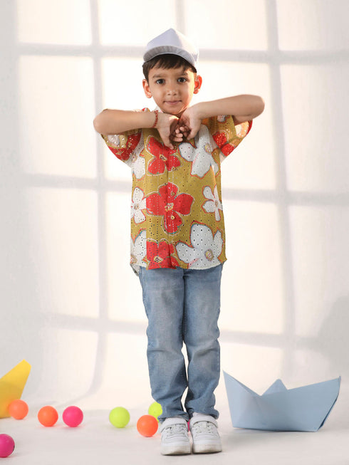 Vastramay Boy's Mustard Ethnic Shirt