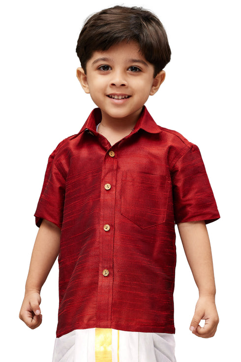 Vastramay Boys Maroon Gold Opaque Ethnic Shirt