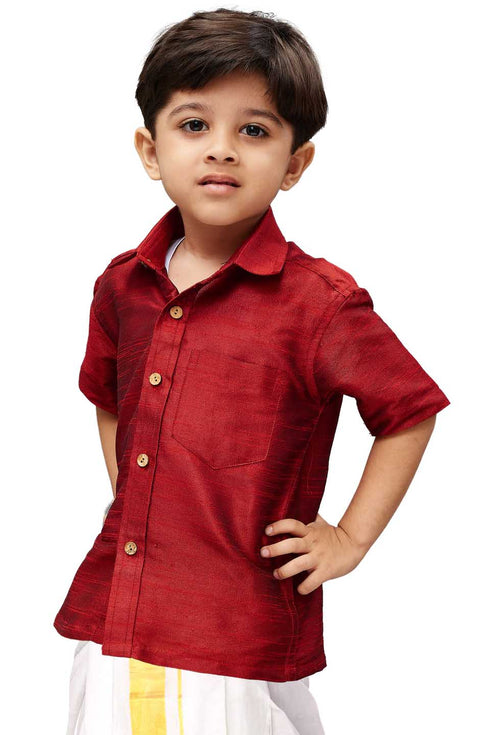 Vastramay Boys Maroon Gold Opaque Ethnic Shirt
