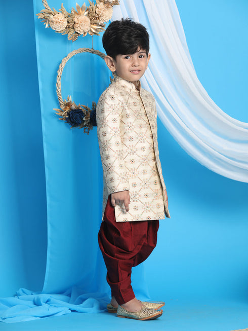 Vastramay Boys Gold And Maroon Sherwani Set