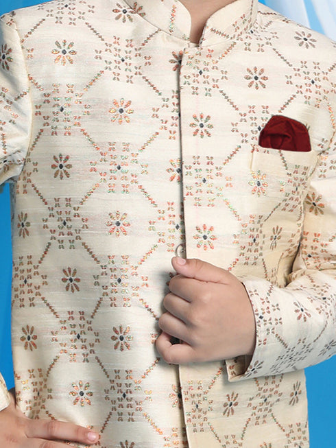 Vastramay Boys Gold And Maroon Sherwani Set