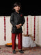 JBN CREATION Boy's Black Cotton Blend Sherwani And Pyjama Set