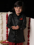 JBN CREATION Boy's Black Cotton Blend Sherwani And Pyjama Set