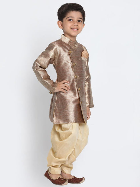 Vastramay Boys' Gold Cotton Blend Sherwani