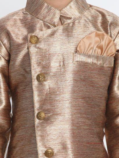 Vastramay Boys' Gold Cotton Blend Sherwani
