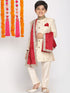 Vastramay Boys Beige & Cream Woven Design Sherwani Set With Maroon Dupatta