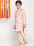 Vastramay Boys Pink & Gold-Colored Woven-Design Brocade Slim Fit Sherwani Set