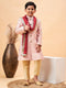 Vastramay Boys Pink & Gold-Colored Woven-Design Brocade Slim Fit Sherwani Set With Maroon Color Dupatta