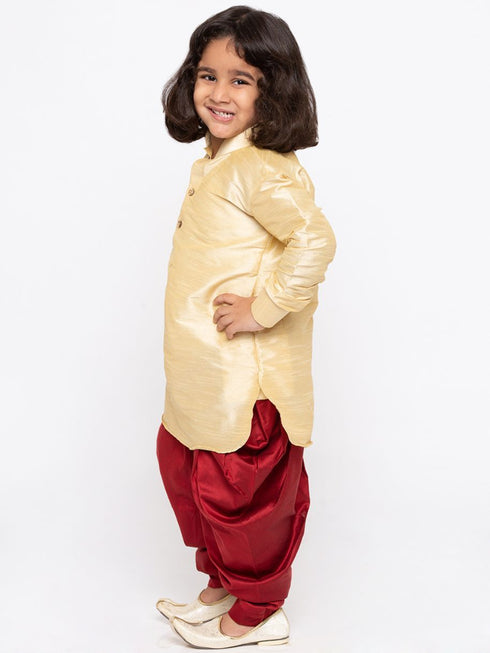 Vastramay Boys' Gold Cotton Silk Kurta and Dhoti Pant Set