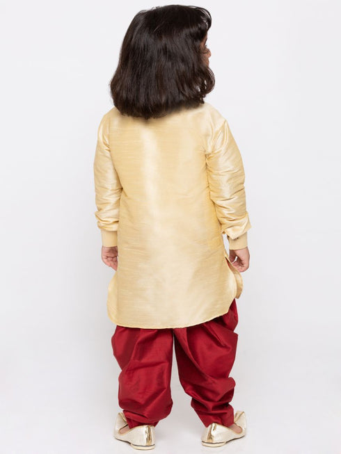 Vastramay Boys' Gold Cotton Silk Kurta and Dhoti Pant Set