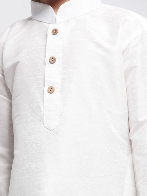 Vastramay Boys' White Cotton Silk Kurta and Dhoti Pant Set