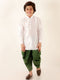 Vastramay Boys' White Cotton Silk Kurta and Green Dhoti Pant Set