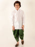 Vastramay Boys' White Cotton Silk Kurta and Green Dhoti Pant Set