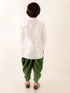Vastramay Boys' White Cotton Silk Kurta and Green Dhoti Pant Set
