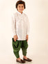 Vastramay Boys' White Cotton Silk Kurta and Green Dhoti Pant Set