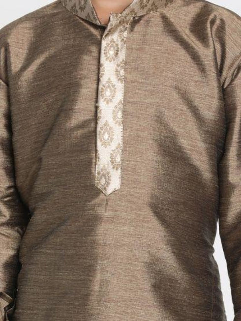 Vastramay Boys' Bronze Cotton Silk Blend Kurta and Dhoti Pant Set