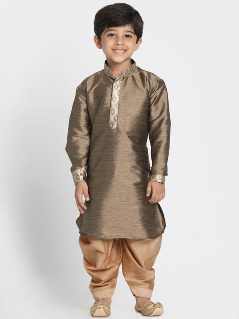 Vastramay Boys' Bronze Cotton Silk Blend Kurta and Dhoti Pant Set