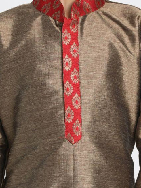 Vastramay Boys' Gold Cotton Silk Blend Kurta and Dhoti Pant Set