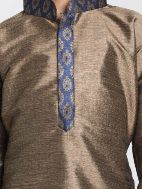 Vastramay Boys' Bronze Cotton Silk Blend Kurta and Dhoti Pant Set