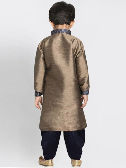 Vastramay Boys' Bronze Cotton Silk Blend Kurta and Dhoti Pant Set