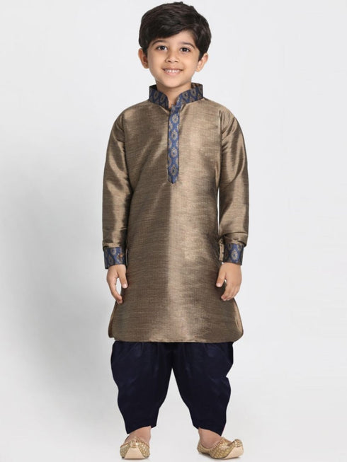 Vastramay Boys' Bronze Cotton Silk Blend Kurta and Dhoti Pant Set
