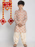 Vastramay Boys' Multicolor-Base-Beige And Cream Kurta Patiala Set