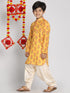 Vastramay Boys' Multicolor-Base-Mustard And Cream Kurta Patiala Set