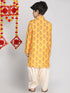 Vastramay Boys' Multicolor-Base-Mustard And Cream Kurta Patiala Set