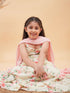 Vastramay Girl's Light Yellow Floral Print Anarkali With Pink Dupatta