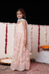 VASTRAMAY Girls' Peach Embroidered Sequins Net Long Anarkali Dress With Dupatta