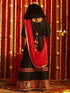 Vastramay Girls' Navratri Special Black Anarkali Kurta With Red Dupatta Set