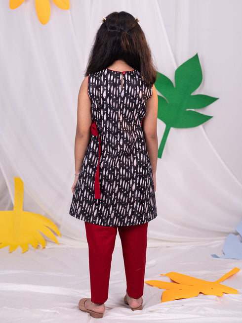 Vastramay Girls Black And Maroon Dhoti Kurta Set