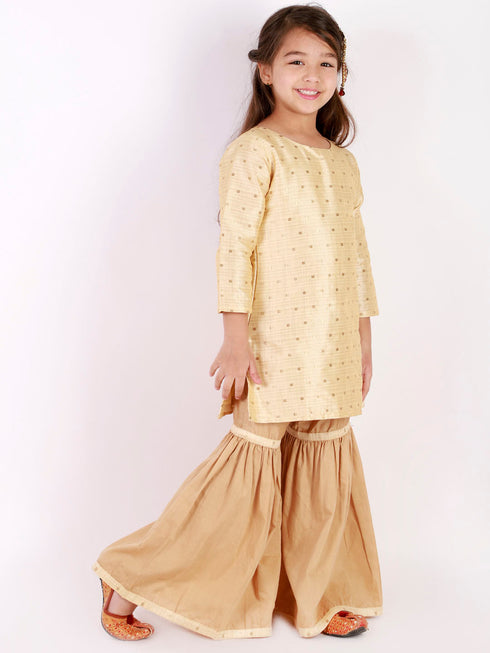 Vastramay Silk Blend Gold And rose Gold Woven Sibling Set