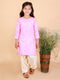Vastramay Girls' Pink Printed Kurta & Cream Patiala Set