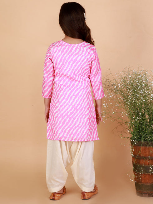 Vastramay Laheriya Print Pink And Blue Cotton Blend Siblings Set
