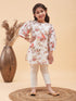 Vastramay Cream Cotton Blend Floral Print Kurta Pyjama Sibling Set