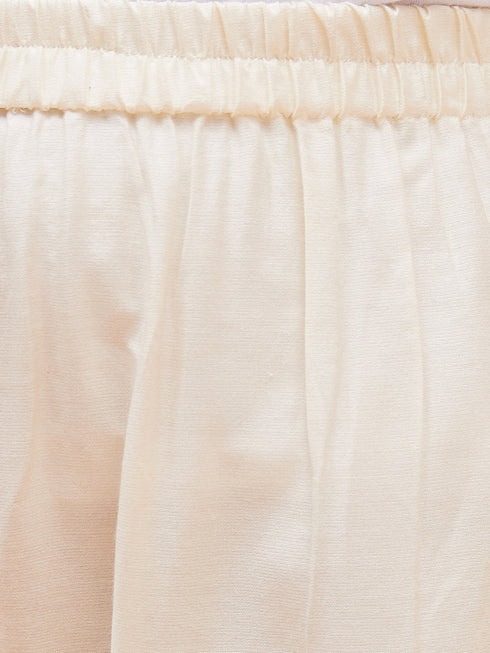 Vastramay Girls Turquoise Blue Floral Printed Kaftan Kurta With Cream Pant Set