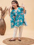 Vastramay Turquoise Blue Cotton Blend Floral Print Kurta Pyjama Sibling Set