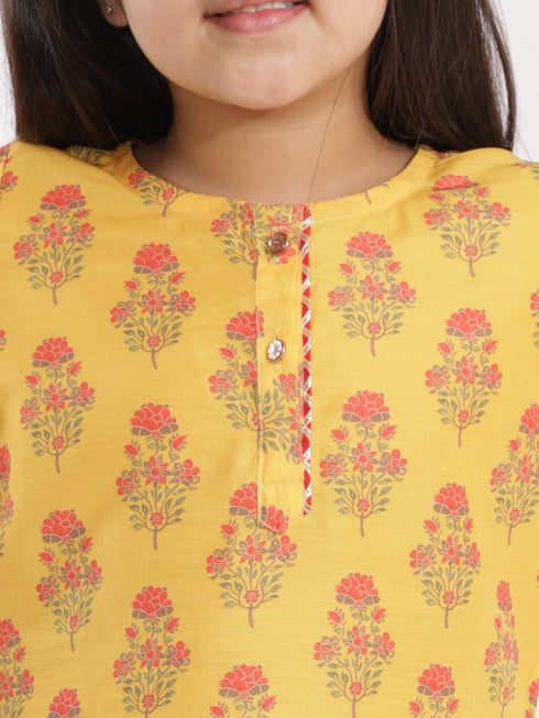 Vastramay Girls' Mustard And Cream Linen Kurta And Patiala Set
