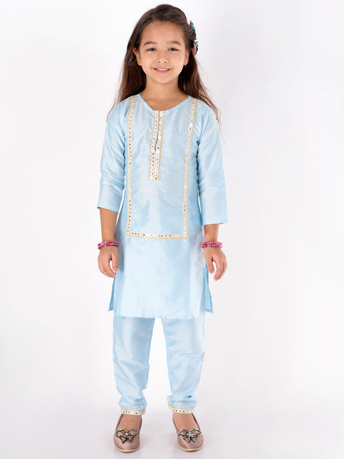 Vastramay Girls' Aqua Viscose Kurta Pant Set