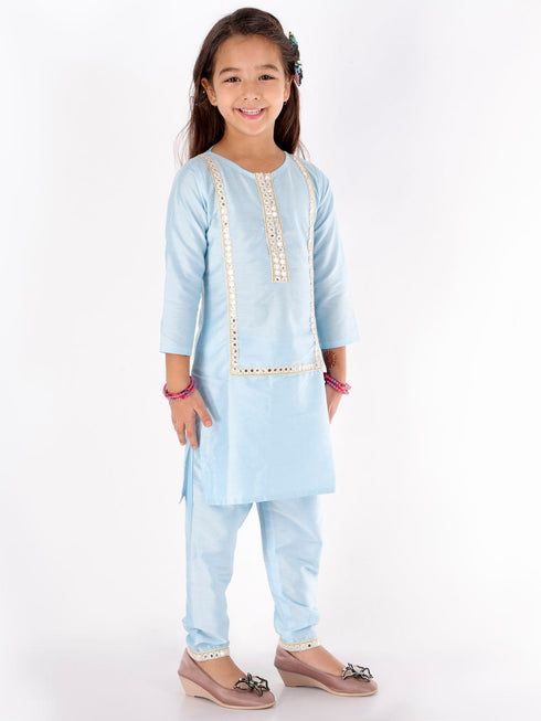 Vastramay Girls' Aqua Viscose Kurta Pant Set