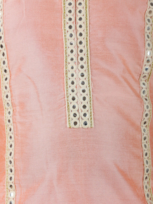 Vastramay Girls' Pink Viscose Kurta Pant Set