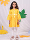 Vastramay Girl's Yellow Printed Ruffle Kurta With Leggings Set